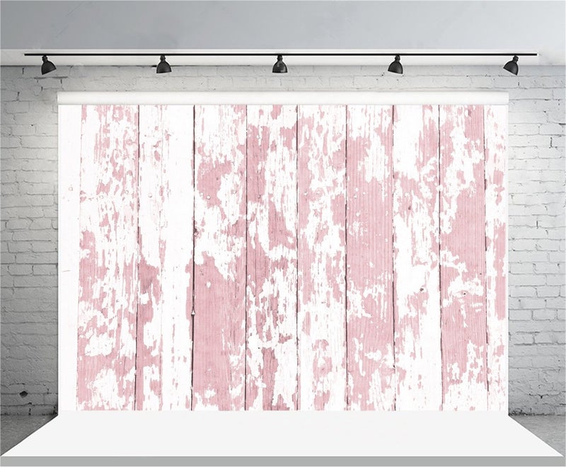 AOFOTO 7x5ft Grunge Faded Pink Wooden Plank Photography Background Rural Weathered Hardwood Vintage Shabby Peeling Wood Board Floor Backdrop Rustic Nostalgia Kid Baby fant Photo Shoot Props Vinyl - Image 1